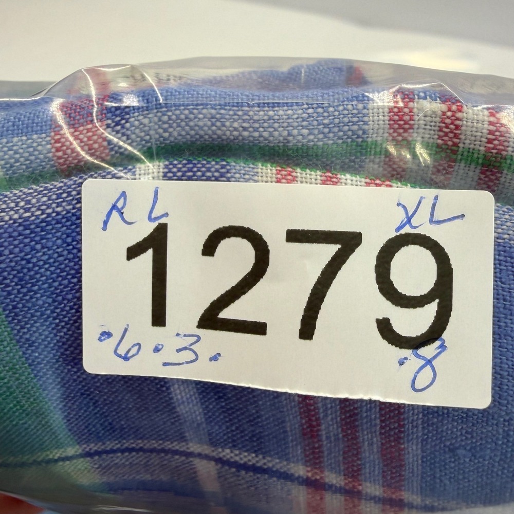 Ralph Lauren Linen Plaid Shirt XL Preppy Blue Button Down Short Sleeve Mens Top - Picture 11 of 11